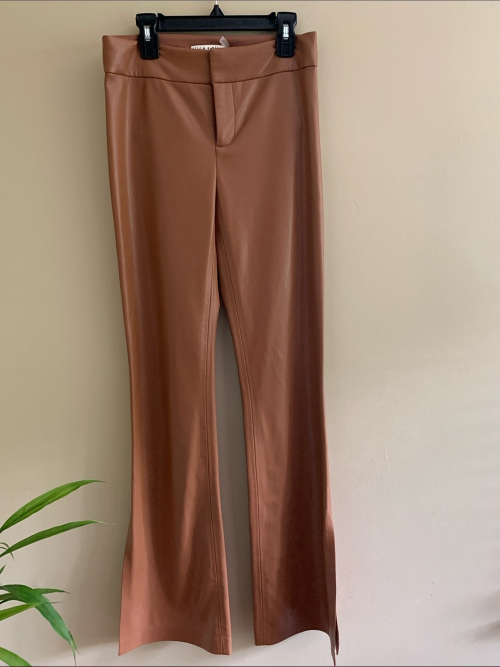 ALICE + OLIVIA Vegan Leather Brown Flare Pants - Size 0